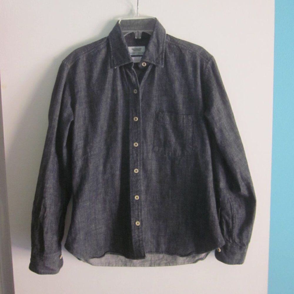 Brooklyn Tailors Womens Size L Custom Made Dark Blue Denim Fitted Shirt 42" Bust